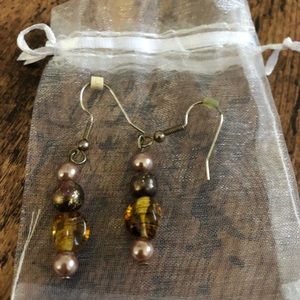 Antique brown/blush pearl dangle earrings.